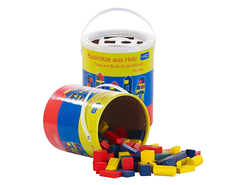 2 Seaux De 100 Blocs De Construction En Bois En 4 Couleurs Et 6 Formes 1 2 Seaux De 100 Blocs De Construction En Bois En 4 Couleurs Et 6 Formes