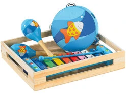 Instruments De Musique En Bois: Xylophone, Tambourin Et 2 Maracas