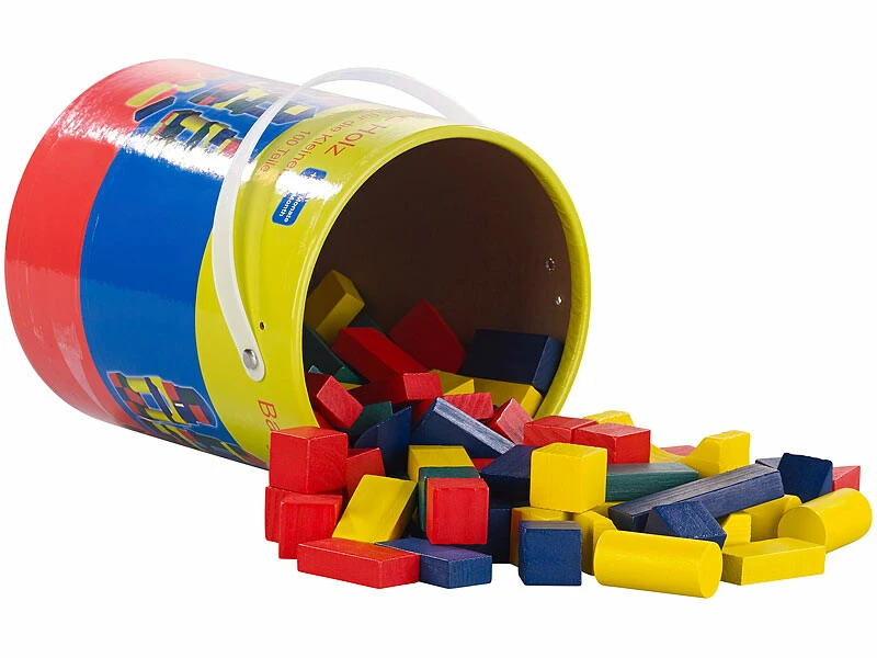 2 Seaux De 100 Blocs De Construction En Bois En 4 Couleurs Et 6 Formes 4 2 Seaux De 100 Blocs De Construction En Bois En 4 Couleurs Et 6 Formes – Image 4